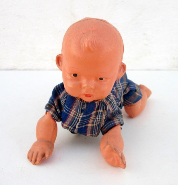 1940 Rare Vintage Old Wind Up Baby Crawling Toddler Celluloid Working