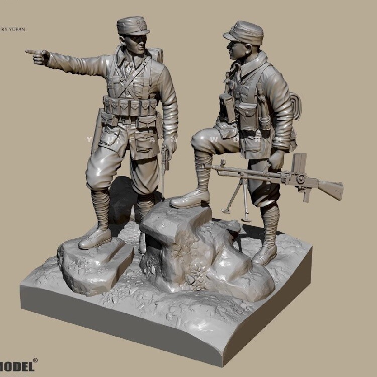 3D Printed 1/35 Eighth Route Army Soldiers Forward 2 Person Unpainted Model