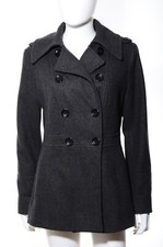 Womens Michael Kors Double-Breasted Dark Gray Wool/Rayon-Blend Peacoat Coat S