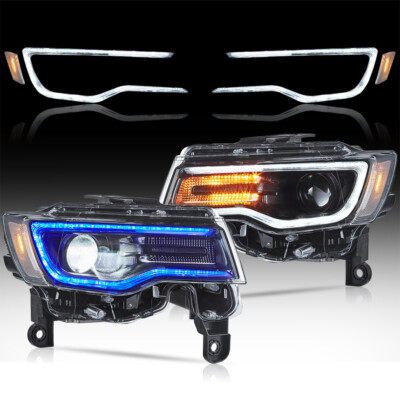 VLAND LED Headlights FOR 2014-2022 Jeep Grand Cherokee BLUE DRL Start Animation