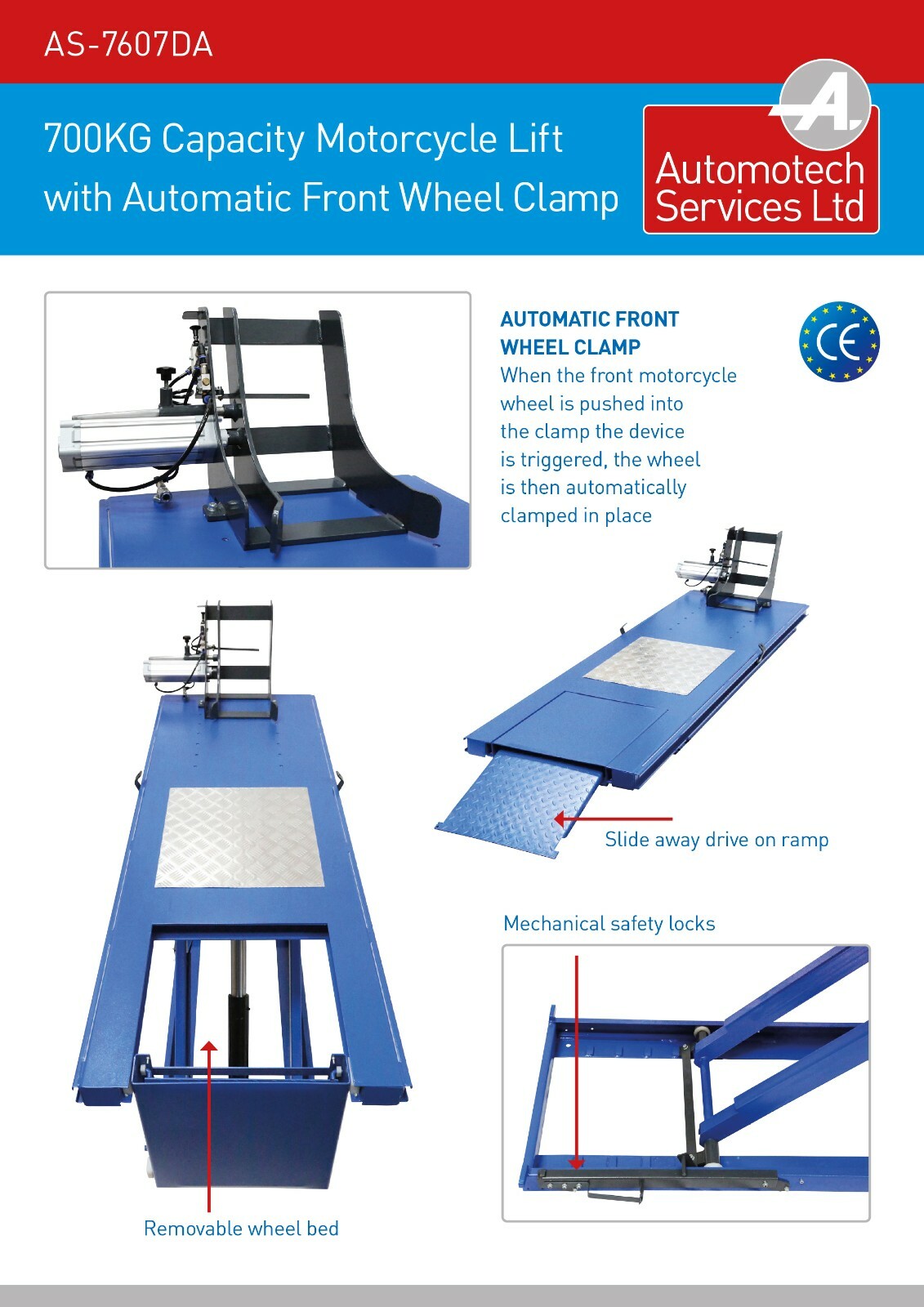MOTORCYCLE / MOTORBIKE LIFT / RAMP / 700Kg CAPACITY / AUTO FRONT WHEEL