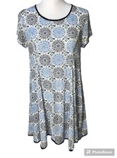 Sadie & Sage Anthropologie Blue White Floral Swing Dress Cottagecore Size M H2