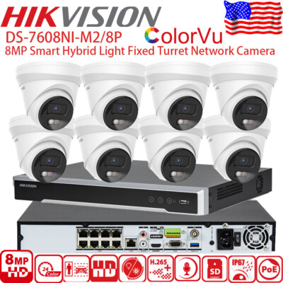 Hikvision 8MP 4K ColorVu Camera System 8CH POE NVR DS-7608NI-M2/8P Lot US