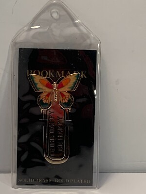 Ganz Butterfly Book Mark, ''Think Happy Be Happy'', NIP Gold Plated Brass