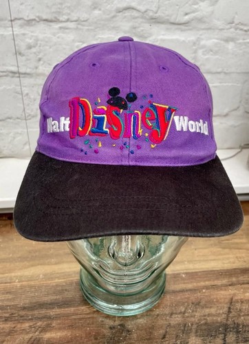 1990s Vintage Walt Disney World Snapback Cap Hat Purple Black Mickey Mouse Logo