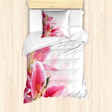 Pink und Weiß Bettwäsche Set Lilien Blumenstrauß Weicher Microfaserstoff