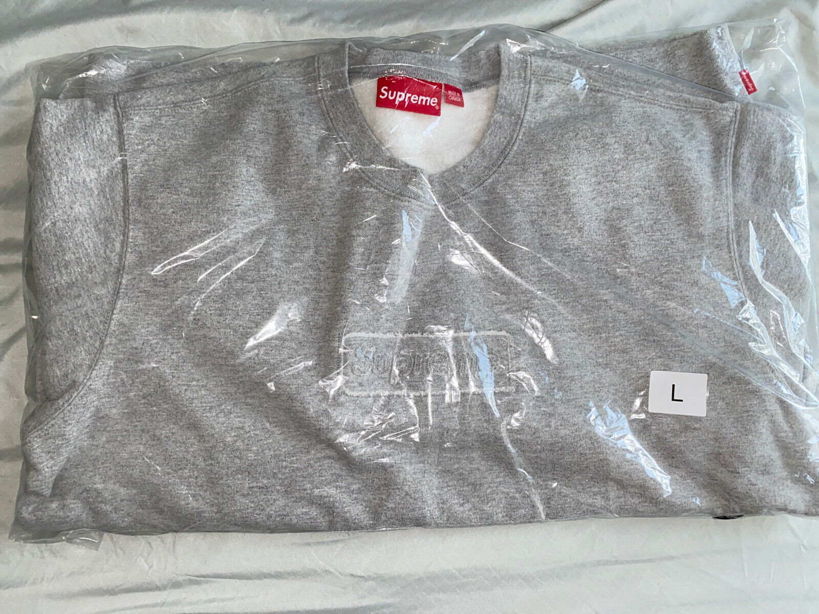 Supreme Cutout Logo Crewneck Size L Heather Grey SHIPS IMMEDIATELY