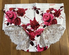 Plus Sz 14/16 Lane Bryant Cacique No Show Lace Full Brief Panty White Red Rose