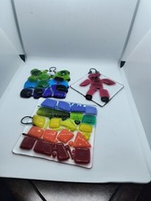  3 VTG Square Assorted Hand Made Stained Glass Hanging Sun Catcher.
