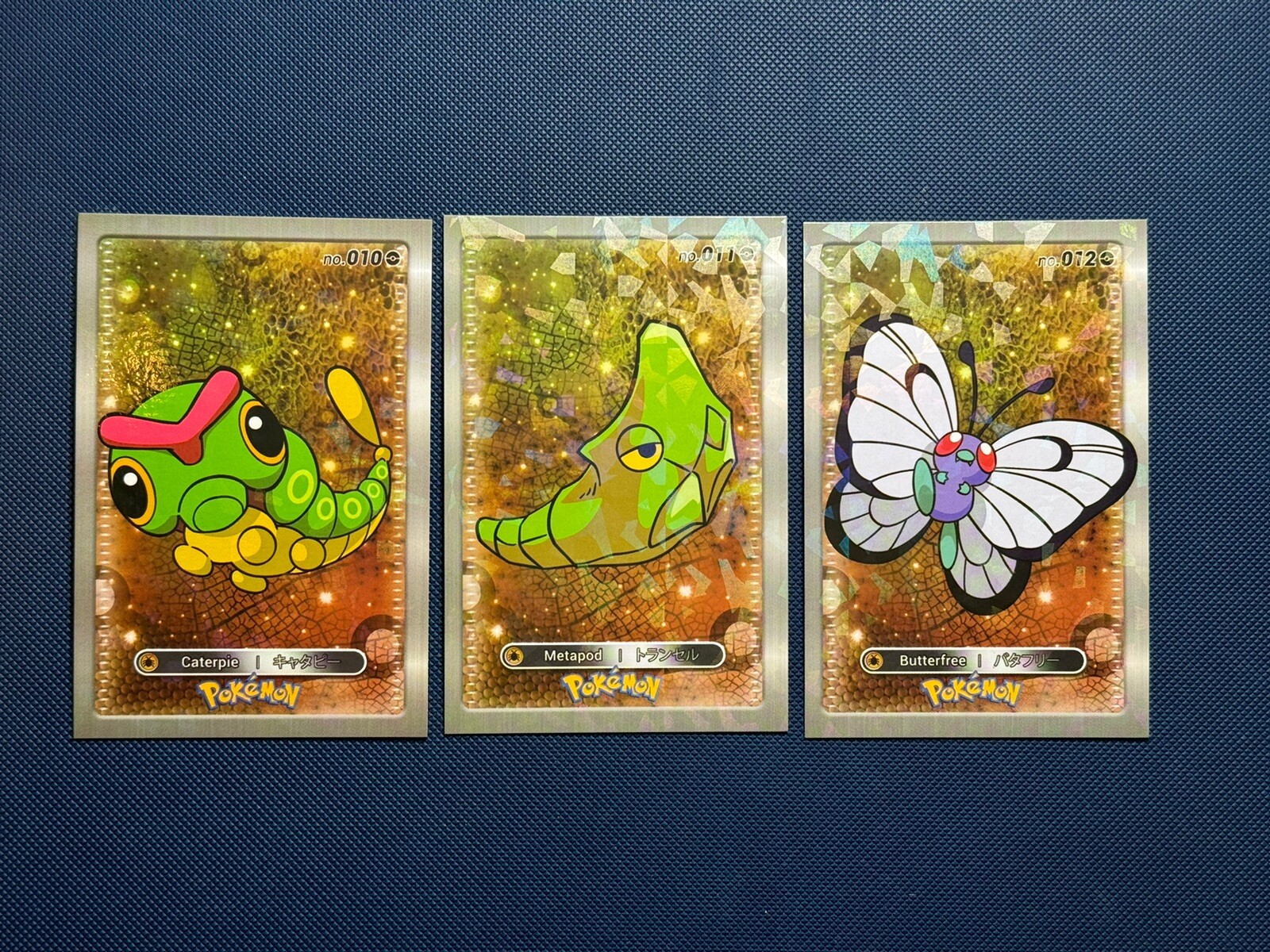 Pokemon Database Set Caterpie Metapod Butterfree Cracked Ice Holo 3 Card Set