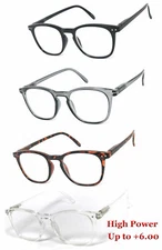 Retro Square Frame Full Lens Reading Glasses HIGH POWER UP TO +6.00 Spring Hinge