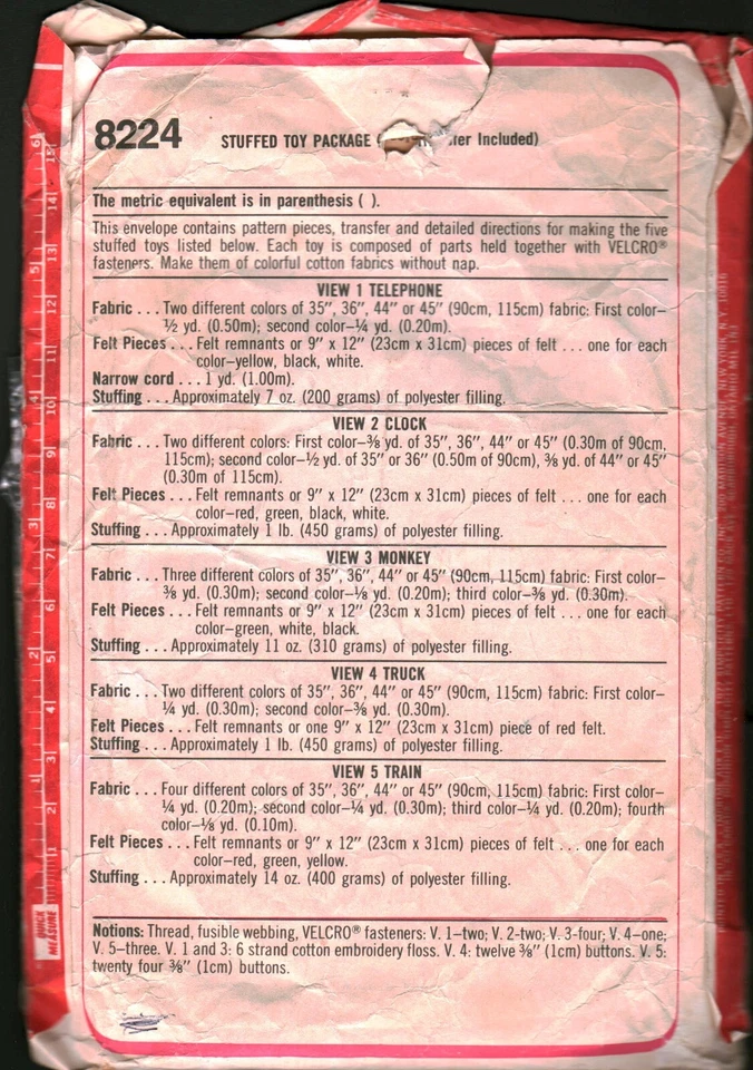 8224 Vintage Simplicity Sewing Pattern Stuffed Toy Package Clock Monkey Phone - Image 2 of 2