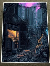 Cyberpunk Street Scene with Hooded Figure in Neon City Poster 18x24in