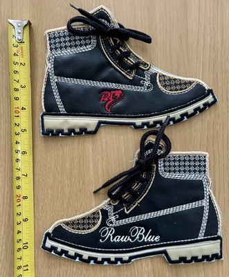 2 x GROßE Vintage Y2K 00er 90er Raw Blue Hip Hop Stiefel Schuh Patch