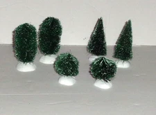 Dept 56 Christmas Village Frosted Christmas Topiary Trees White Base Set of 6