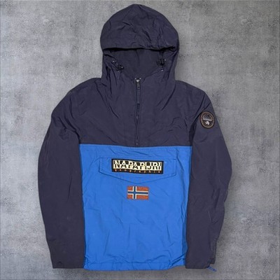 Mens Blue Napapijri Rainforest 1/4 Zip Hooded Summer Jacket (Size S) S715