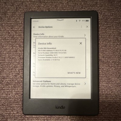Amazon Kindle 8th Gen eBook Reader 4GB 6in Wi-Fi Black Used