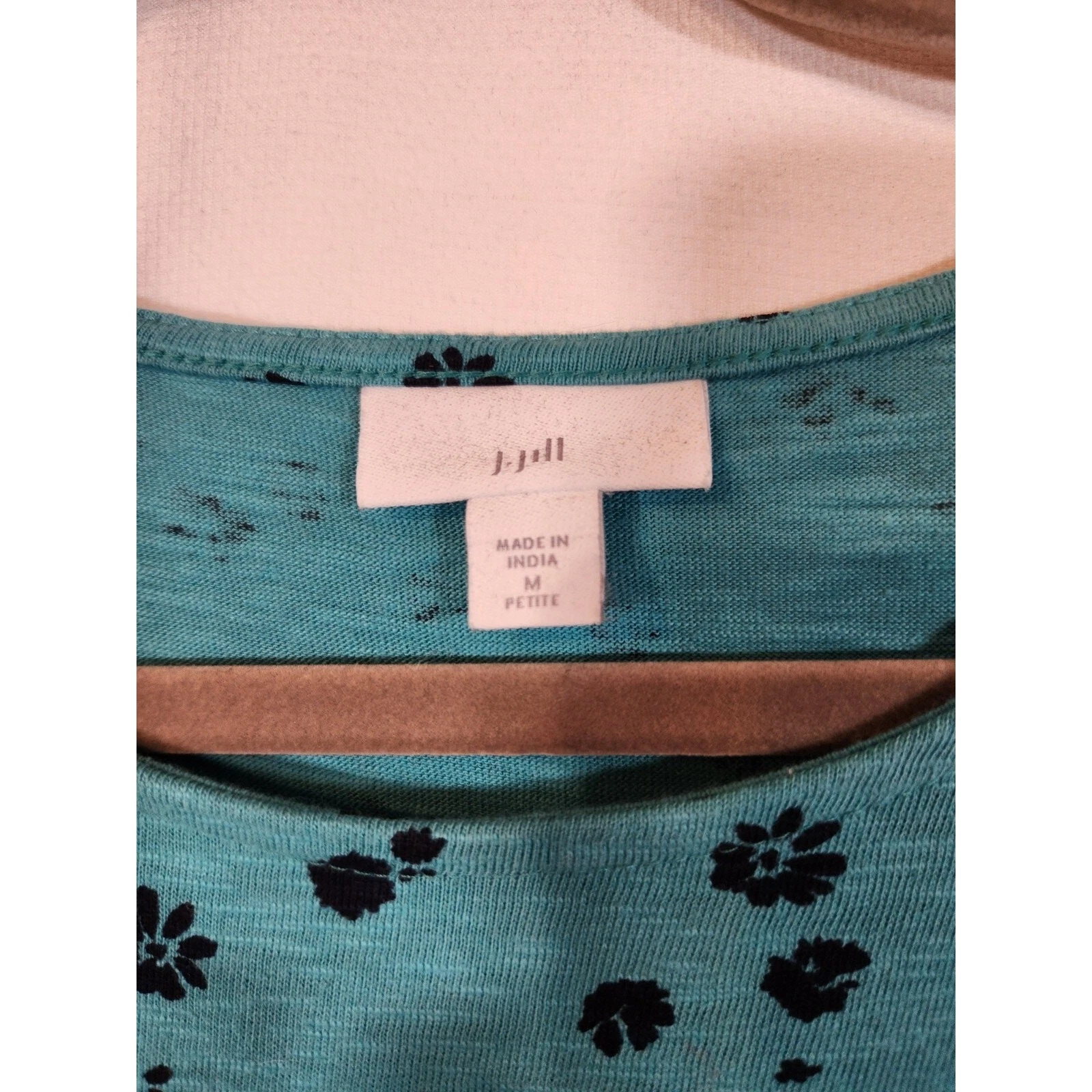VETEMENTS Abito tubino J.Jill $99 Medium Petite Teal nero Disty floreale in maglia con tasche
