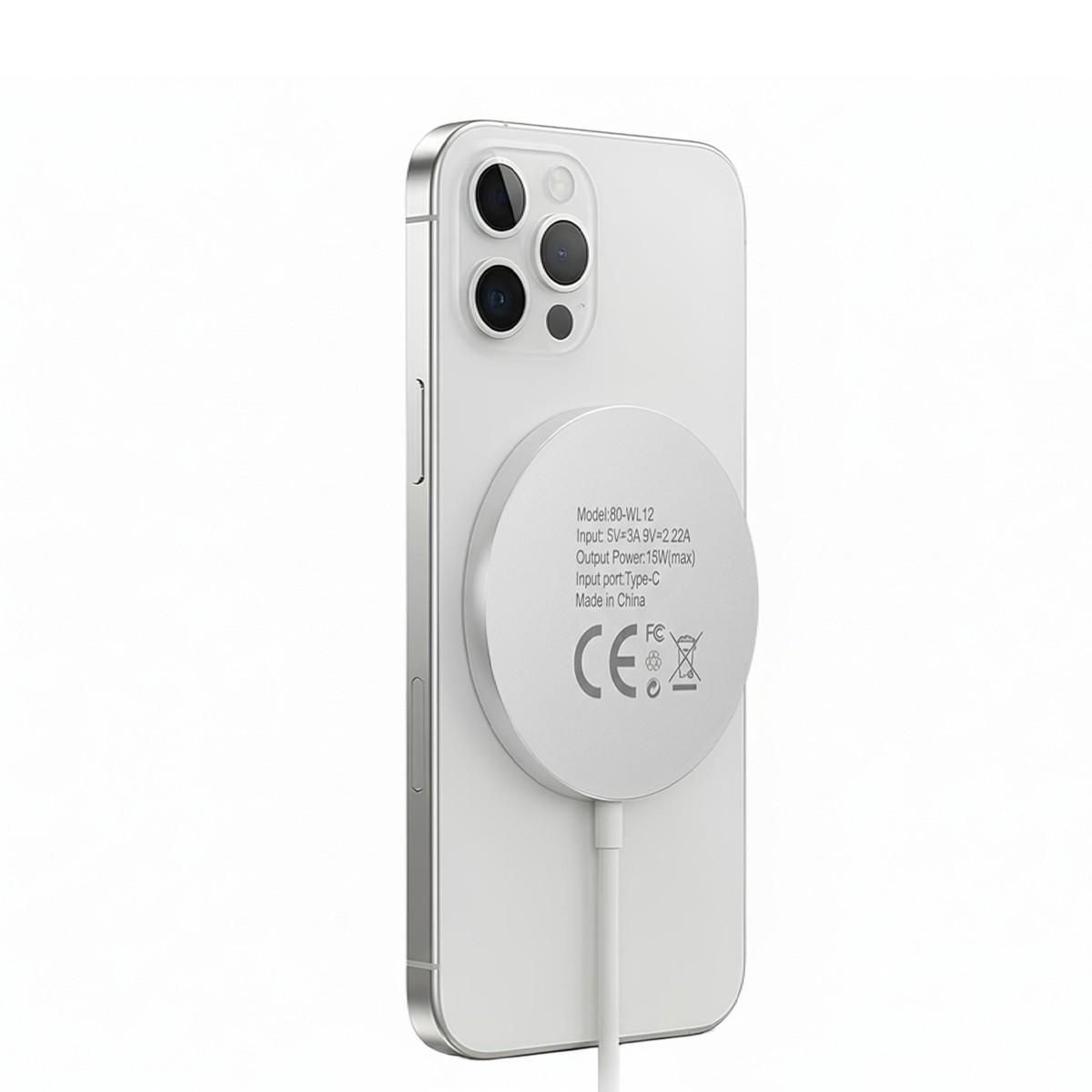 Chargeur pour iPhone 16 Pro Max haut de gamme magnétique 15W blanc épuré