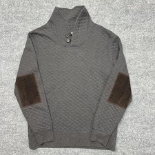 Billy Reid Sweater Mens Medium Gray Quilted Mock Neck Pullover Elbow Patches