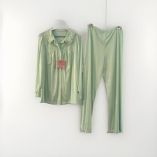 Vtg 70s Shadowline Pajama Set 36Tall modern Sz10 Mint Green Cuddlemere USA