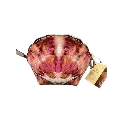 NWT Patricia Nash Pouch/Cosmetic Bag Leather Sea Shell Shape Zipper Closure Pink