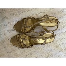 Nina Gold Metallic Strappy Heels Evening Sandals Women's Size 8M