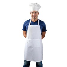 Chef Apron and Hat set, 2 Pockets Adjustable Cotton Kitchen Cooking Bib Apron...