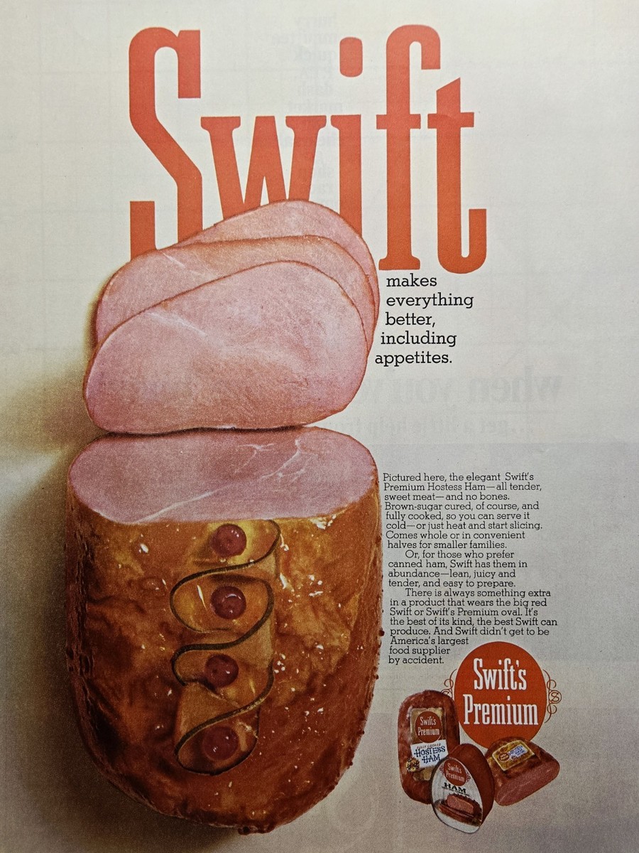 ミルク 1967 Swift's Premium Print Ad - Hostess Ham Canned Brown Sugar