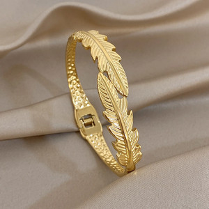 Authentic Vintage Leaf Wrap Cuff Bangle Bracelet for Women Men Chic Gold Plated