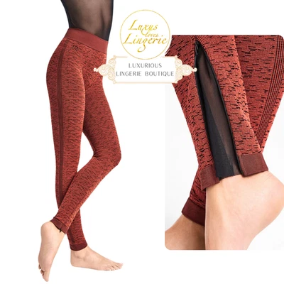 Leggings Arrow Poison Wolford XS Rouge Rouille Noir 3D Tricot Élastique Tulle - Photo 1/3