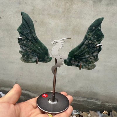 5.2'' Natural Water grass agate carved Flying Dragon Reiki Crystal Decor 1pc