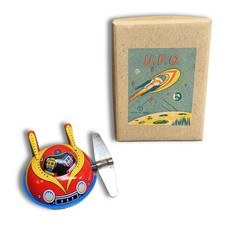 Vintage Tin Toy UFO Spaceship Japan Wind Up w/ Box Retro Space Sci Fi