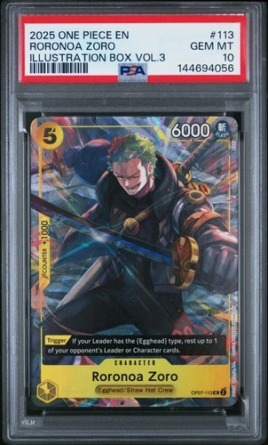 PSA 10 Roronoa Zoro OP07-113 2025 One Piece Promos #113 Illustration Box Vol.3