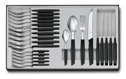 Victorinox - Swiss Modern Cutlery Set, 24 Pieces - Black - 6.9093.11W.24