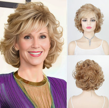 Short Fluffy Curly Wavy Blonde Mix Synthetic Hair Wigs Women Soft Natural Daily