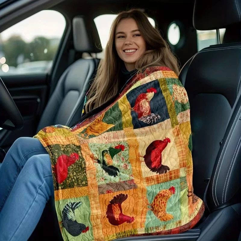 Farmhouse Chicken Print Quilt Lightweight Flannel Blanket