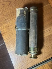 Antique Brass & leather Spy Glass Telescope 24" 3 Draw 1 Vintage