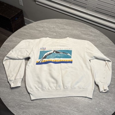 Vintage 80s US Olympics Summer Games Seoul Swim Diving Sweatshirt XL Boxy Paint