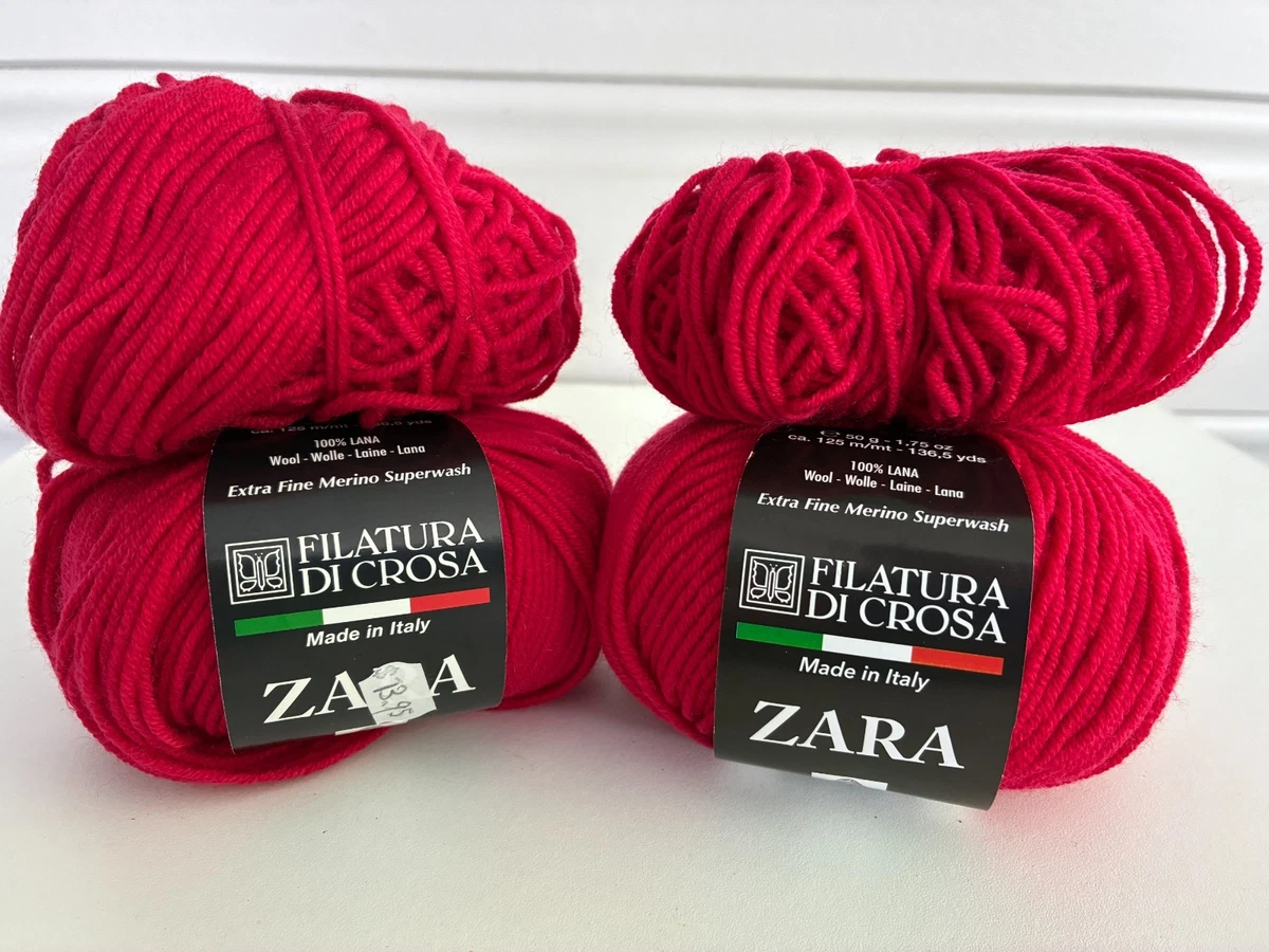 FILATURA di CROSA ZARA Italy  8 Ply 100% wool #1462 RED crochet knitting yarn