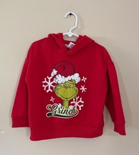 The Grinch Boys 3T Long Sleeve Red Sweatshirt Hoodie Christmas Snowflakes