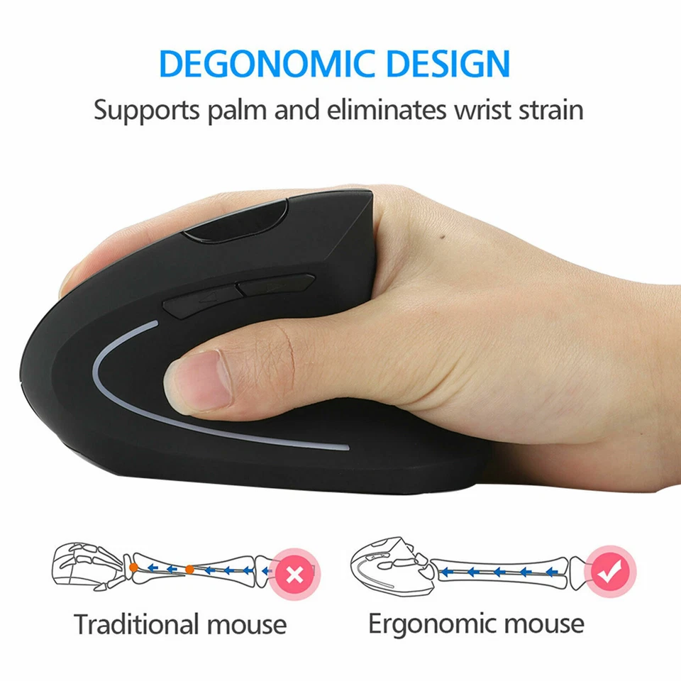 Ergonomic Mouse Optical Vertical Mice 6 Keys USB Wireless 2.4GHz 1200DPI For PC - Image 4 of 4