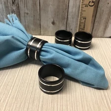 4 Black & Silver Plate Napkin Rings Art Deco Elegant FREE SHIPPING