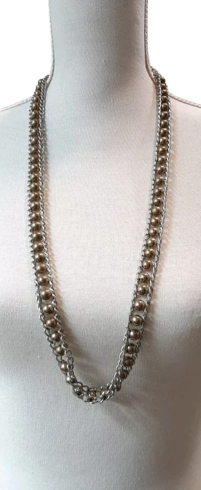 Collar/cinturón de cadena de eslabones con cuentas de bola de colección metal mezclado multifuncional 33" L *Raro*