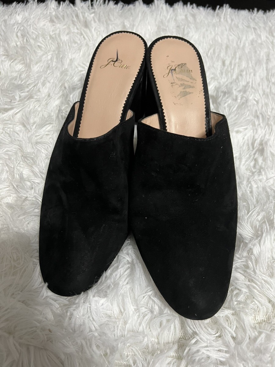 Crew Black Suede Heel Slide Mules Size 9, Leather Lining