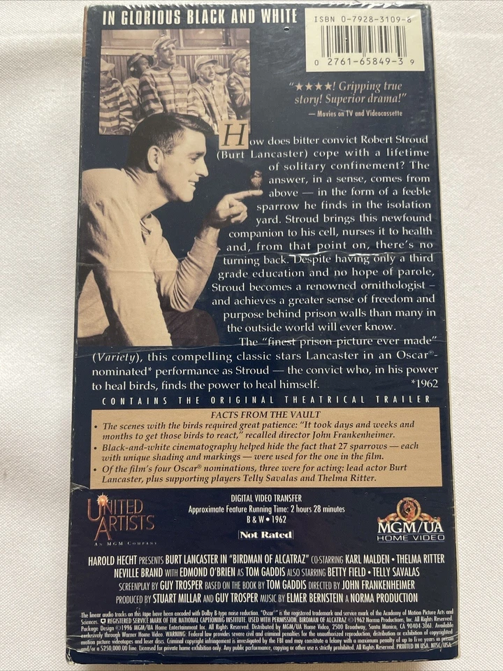 1962 BIRDMAN OF ALCATRAZ VHS Tape, COMPLETE/TESTED SEE PHOTOS (VHS3) Foto 2 de 4