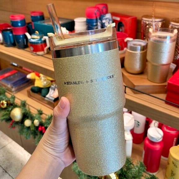 STARBUCKS Korea Christmas MD SS Glam Stanley Quencher Gold Tumbler