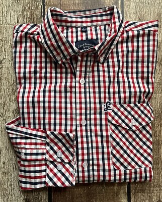 LRG LIFTED RESEARCH GROUP WOVENS SHIRT CHECK RED WHITE BLUE MENS LARGE EXCELLENT