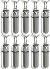 Set of 10 Silver Heart Cremation Urn Necklaces with Velvet Pouches and Fill Kit