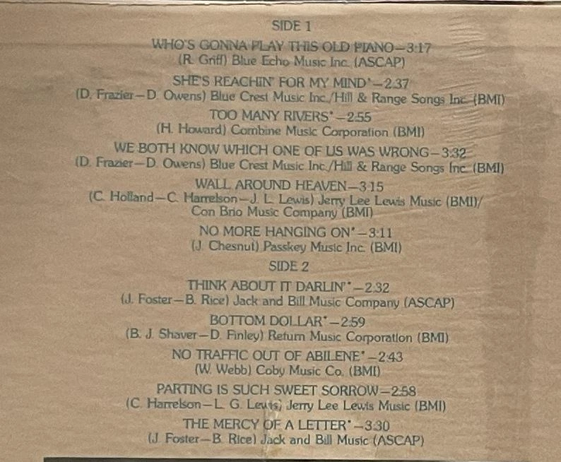 Jerry Lee Lewis Who's Gonna Play This Old Piano LP SEALED NOS Mercury (1972) - Image 3 of 3